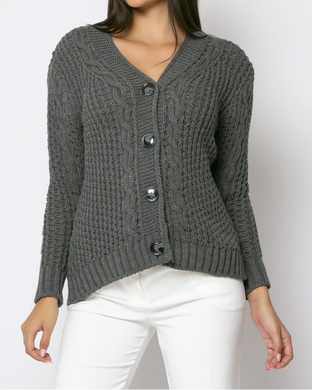 Ζακέτα πλεκτή με κουμπιά ανθρακί