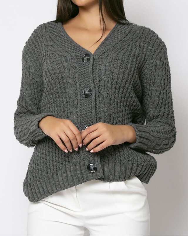 Ζακέτα πλεκτή με κουμπιά ανθρακί