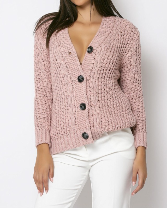 Ζακέτα πλεκτή με κουμπιά Ροζ