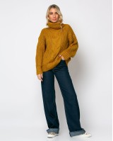 Πλεκτό ζιβάγκο με κοτσίδα μουσταρδί