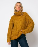 Πλεκτό ζιβάγκο με κοτσίδα μουσταρδί