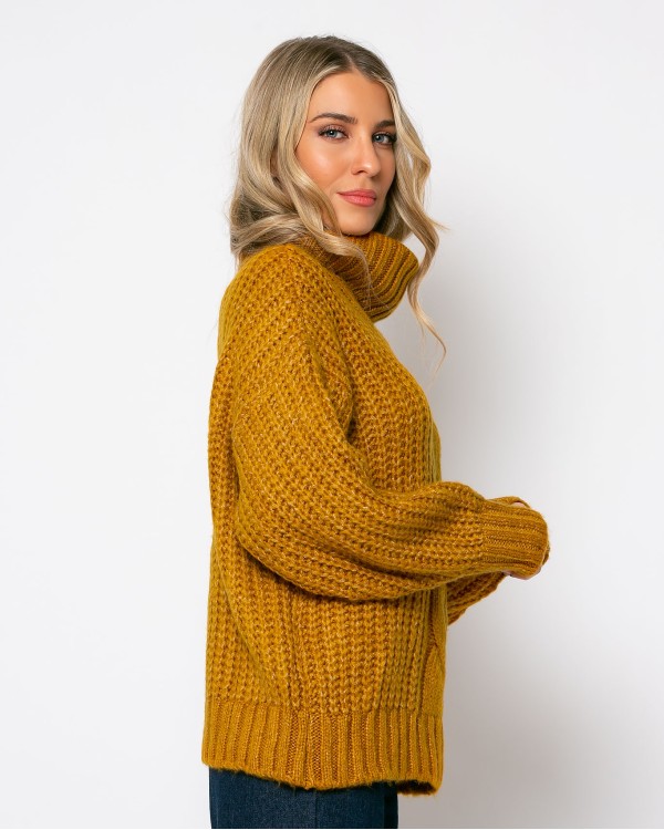 Πλεκτό ζιβάγκο με κοτσίδα μουσταρδί