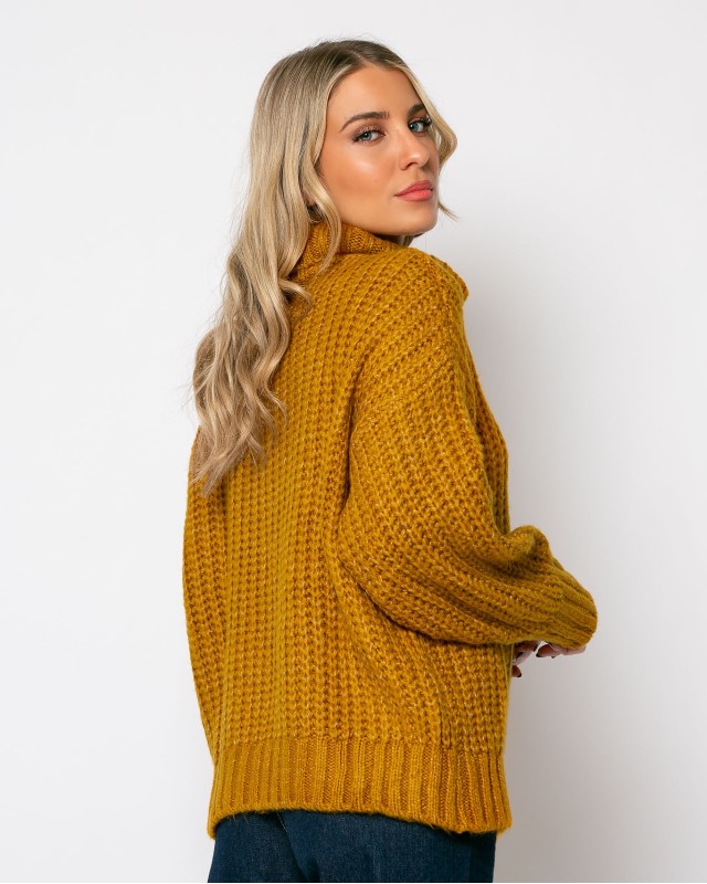 Πλεκτό ζιβάγκο με κοτσίδα μουσταρδί