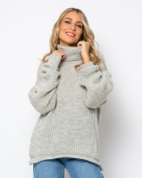 Μπλούζα πλεκτή ζιβάγκο με γύρισμα στο τελείωμα γκρι μελανζέ light