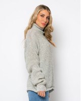 Μπλούζα πλεκτή ζιβάγκο με γύρισμα στο τελείωμα γκρι μελανζέ light