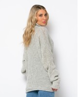 Μπλούζα πλεκτή ζιβάγκο με γύρισμα στο τελείωμα γκρι μελανζέ light