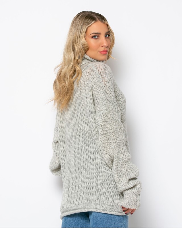 Μπλούζα πλεκτή ζιβάγκο με γύρισμα στο τελείωμα γκρι μελανζέ light