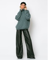 Μπλούζα πλεκτή ζιβάγκο με γύρισμα στο τελείωμα πετρόλ