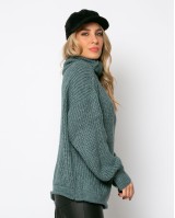 Μπλούζα πλεκτή ζιβάγκο με γύρισμα στο τελείωμα πετρόλ