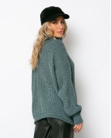 Μπλούζα πλεκτή ζιβάγκο με γύρισμα στο τελείωμα πετρόλ