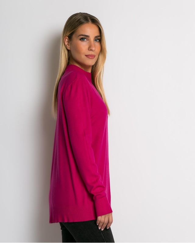 Μπλούζα ψιλό πλεκτό απαλή υφή μακρυμάνικη λουπέτο φούξια