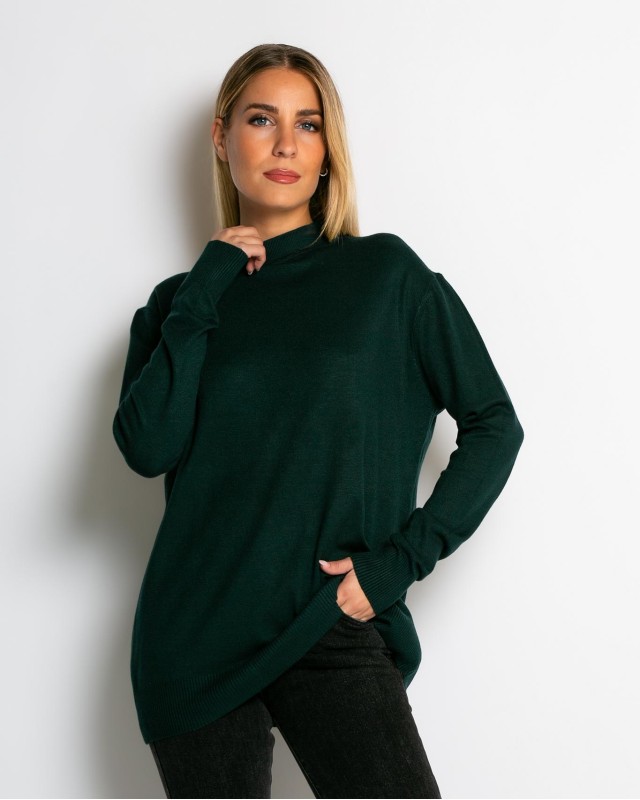 Μπλούζα ψιλό πλεκτό απαλή υφή μακρυμάνικη λουπέτο κυπαρισσί