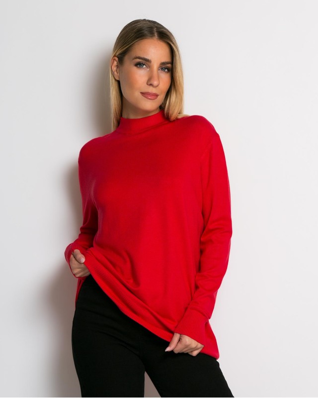 Μπλούζα ψιλό πλεκτό απαλή υφή μακρυμάνικη λουπέτο κόκκινο