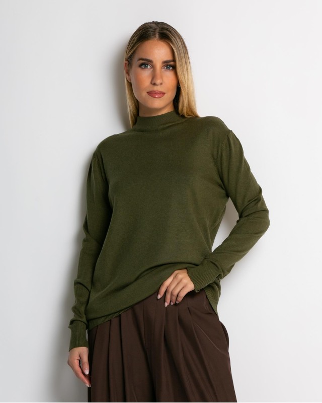 Μπλούζα ψιλό πλεκτό απαλή υφή μακρυμάνικη λουπέτο χακί