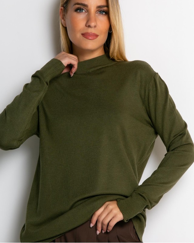 Μπλούζα ψιλό πλεκτό απαλή υφή μακρυμάνικη λουπέτο χακί