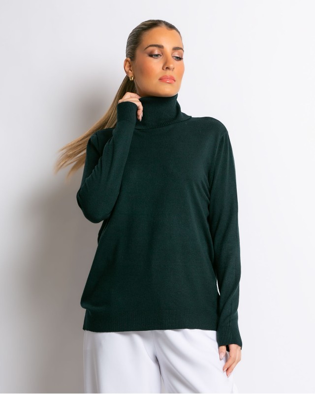 Μπλούζα ψιλό πλεκτό απαλή υφή μακρυμάνικη ζιβάγκο κυπαρισσί