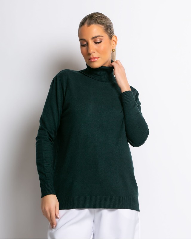 Μπλούζα ψιλό πλεκτό απαλή υφή μακρυμάνικη ζιβάγκο κυπαρισσί