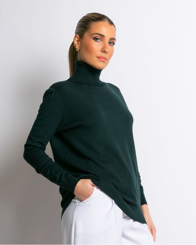 Μπλούζα ψιλό πλεκτό απαλή υφή μακρυμάνικη ζιβάγκο κυπαρισσί