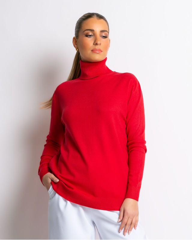 Μπλούζα ψιλό πλεκτό απαλή υφή μακρυμάνικη ζιβάγκο κόκκινο