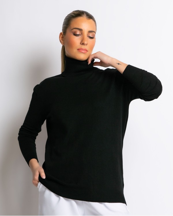 Μπλούζα ψιλό πλεκτό απαλή υφή μακρυμάνικη ζιβάγκο μπλε