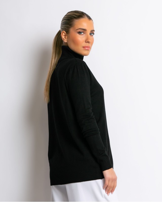 Μπλούζα ψιλό πλεκτό απαλή υφή μακρυμάνικη ζιβάγκο μαύρο