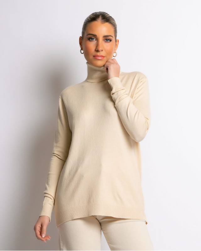 Μπλούζα ψιλό πλεκτό απαλή υφή μακρυμάνικη ζιβάγκο μπεζ