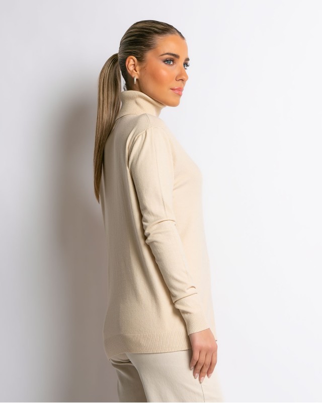 Μπλούζα ψιλό πλεκτό απαλή υφή μακρυμάνικη ζιβάγκο μπεζ