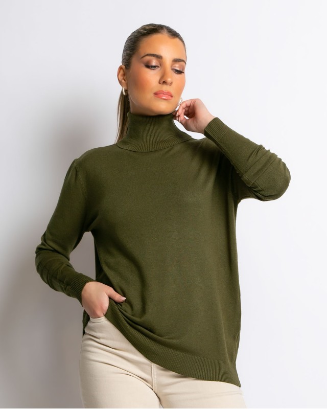 Μπλούζα ψιλό πλεκτό απαλή υφή μακρυμάνικη ζιβάγκο λαδί