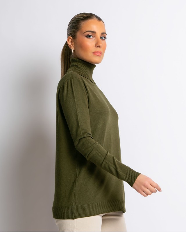 Μπλούζα ψιλό πλεκτό απαλή υφή μακρυμάνικη ζιβάγκο λαδί