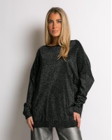Μπλούζα ψιλό πλεκτό με κλειστή λαιμόκοψη λούρεξ μαύρο