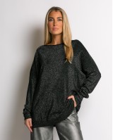 Μπλούζα ψιλό πλεκτό με κλειστή λαιμόκοψη λούρεξ μαύρο