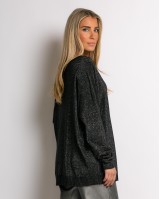 Μπλούζα ψιλό πλεκτό με κλειστή λαιμόκοψη λούρεξ μαύρο