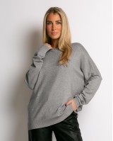 Μπλούζα ψιλό πλεκτό με κλειστή λαιμόκοψη λούρεξ γκρι