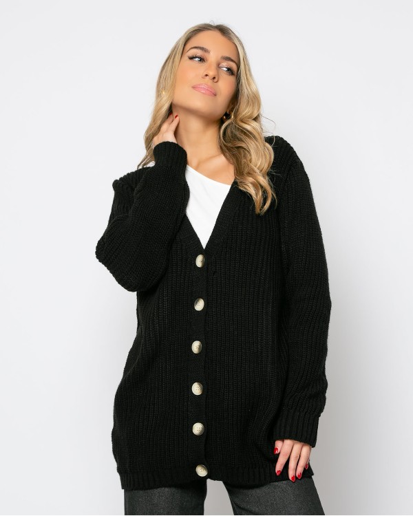 Ζακέτα πλεκτή με κουμπιά καφέ