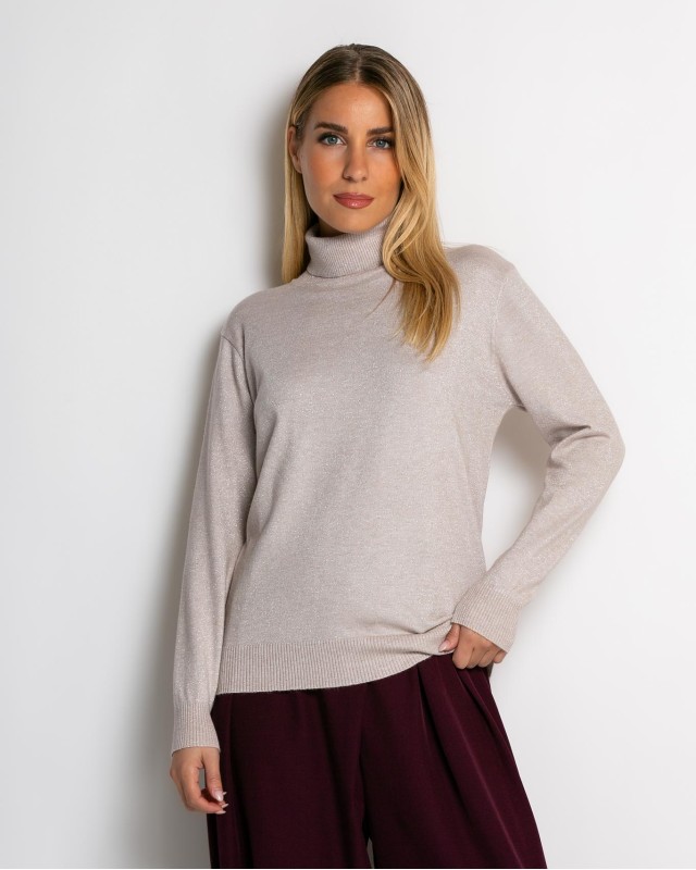 Μπλούζα ψιλό πλεκτό σε άνετη γραμμη λούρεξ μπεζ