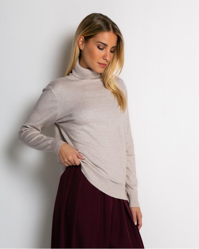 Μπλούζα ψιλό πλεκτό σε άνετη γραμμη λούρεξ μπεζ