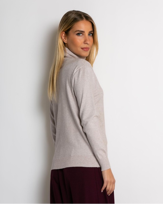 Μπλούζα ψιλό πλεκτό σε άνετη γραμμη λούρεξ μπεζ