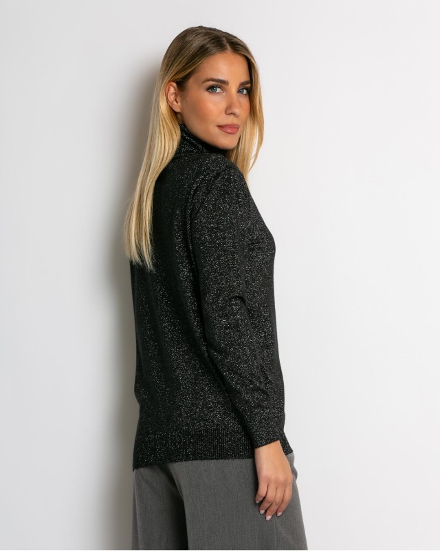 Μπλούζα ψιλό πλεκτό σε άνετη γραμμη λούρεξ μαύρο