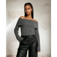 Μπλούζα ριπ με έξω ώμους ανθρακί