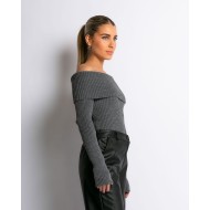 Μπλούζα ριπ με έξω ώμους ανθρακί