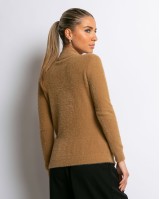Μπλούζα πλεκτή με χνούδι λουπέτο κάμελ