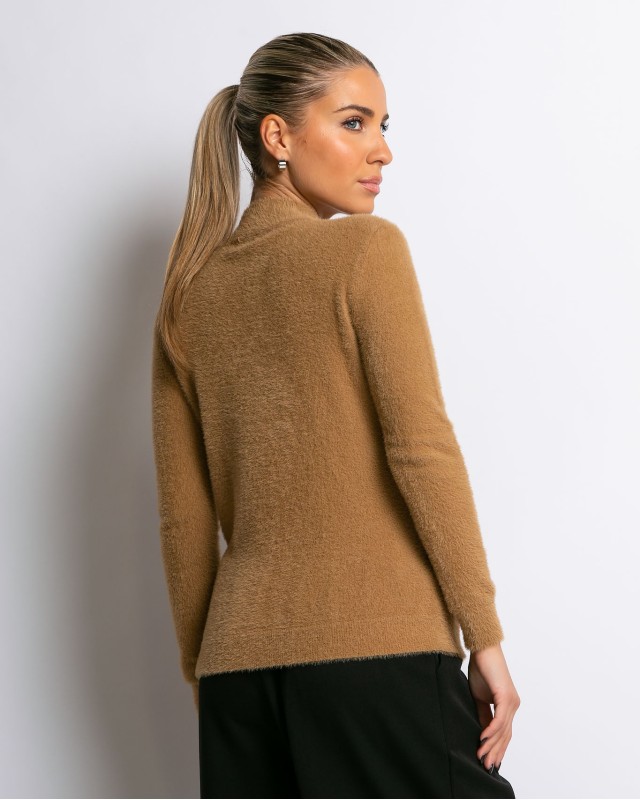 Μπλούζα πλεκτή με χνούδι λουπέτο κάμελ