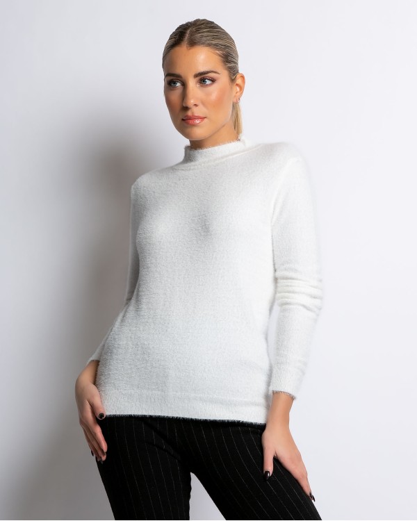 Μπλούζα πλεκτή με χνούδι λουπέτο λευκό