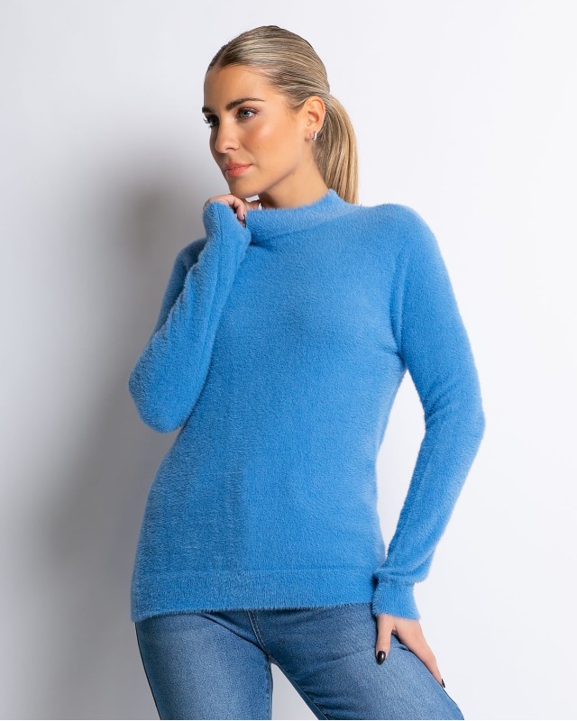 Μπλούζα πλεκτή με χνούδι λουπέτο γαλάζιο