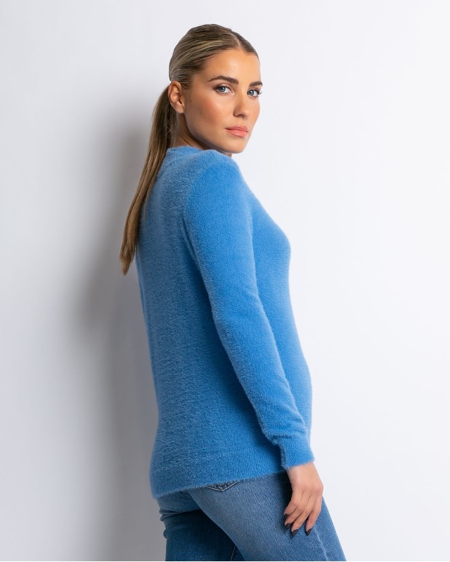 Μπλούζα πλεκτή με χνούδι λουπέτο γαλάζιο