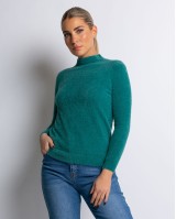 Μπλούζα πλεκτή με χνούδι λουπέτο πετρόλ