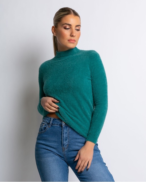 Μπλούζα πλεκτή με χνούδι λουπέτο λευκό