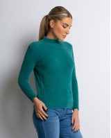 Μπλούζα πλεκτή με χνούδι λουπέτο πετρόλ