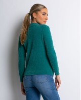 Μπλούζα πλεκτή με χνούδι λουπέτο πετρόλ