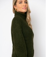 Πλεκτό ζιβάγκο με κοτσίδα  χακί